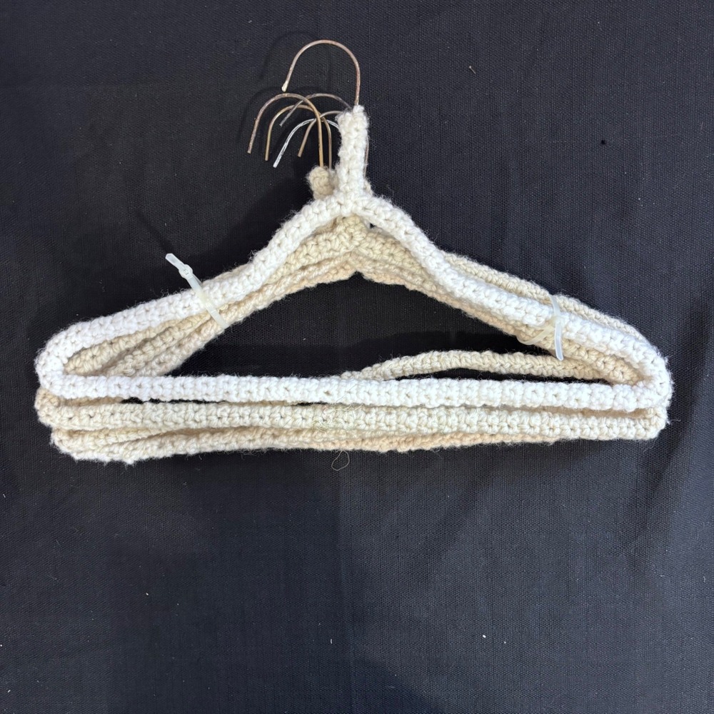 Vintage Hand Crocheted Padded Clothes Hangers Cream Boho Cottagecore Set of 6
